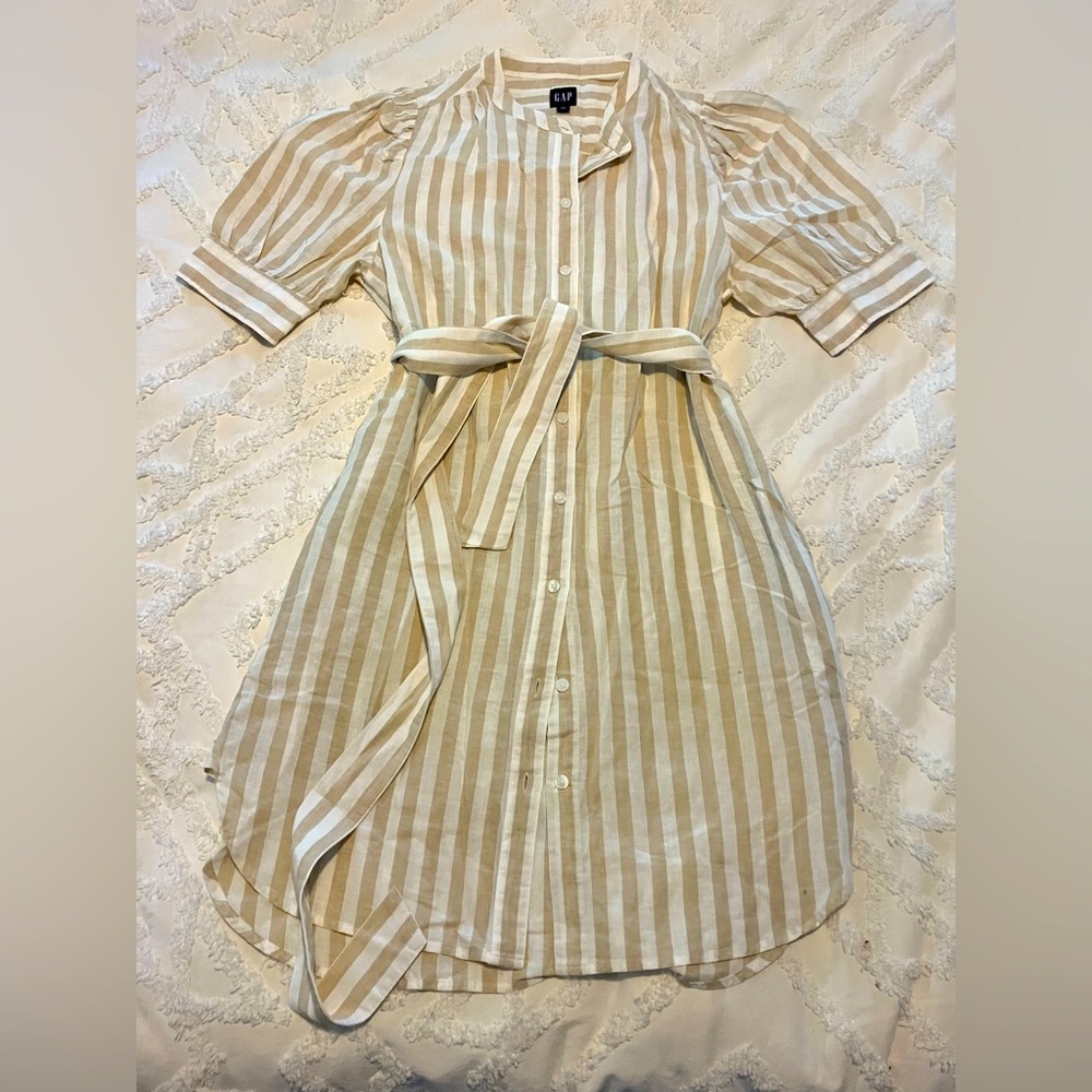 Gap Linen Striped Beige and White Dress (M)